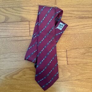 Hermes Red Silk Tie Printed Buckles